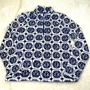 Vineyard Vines Island Tile Printed Teddy Fleece 1/2 Zip Pullover Blue Medium